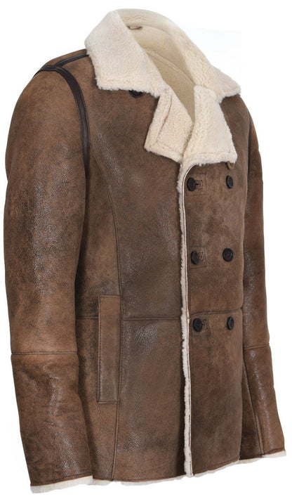 Mens Double Breasted Shearling Sheepskin Coat-Kington