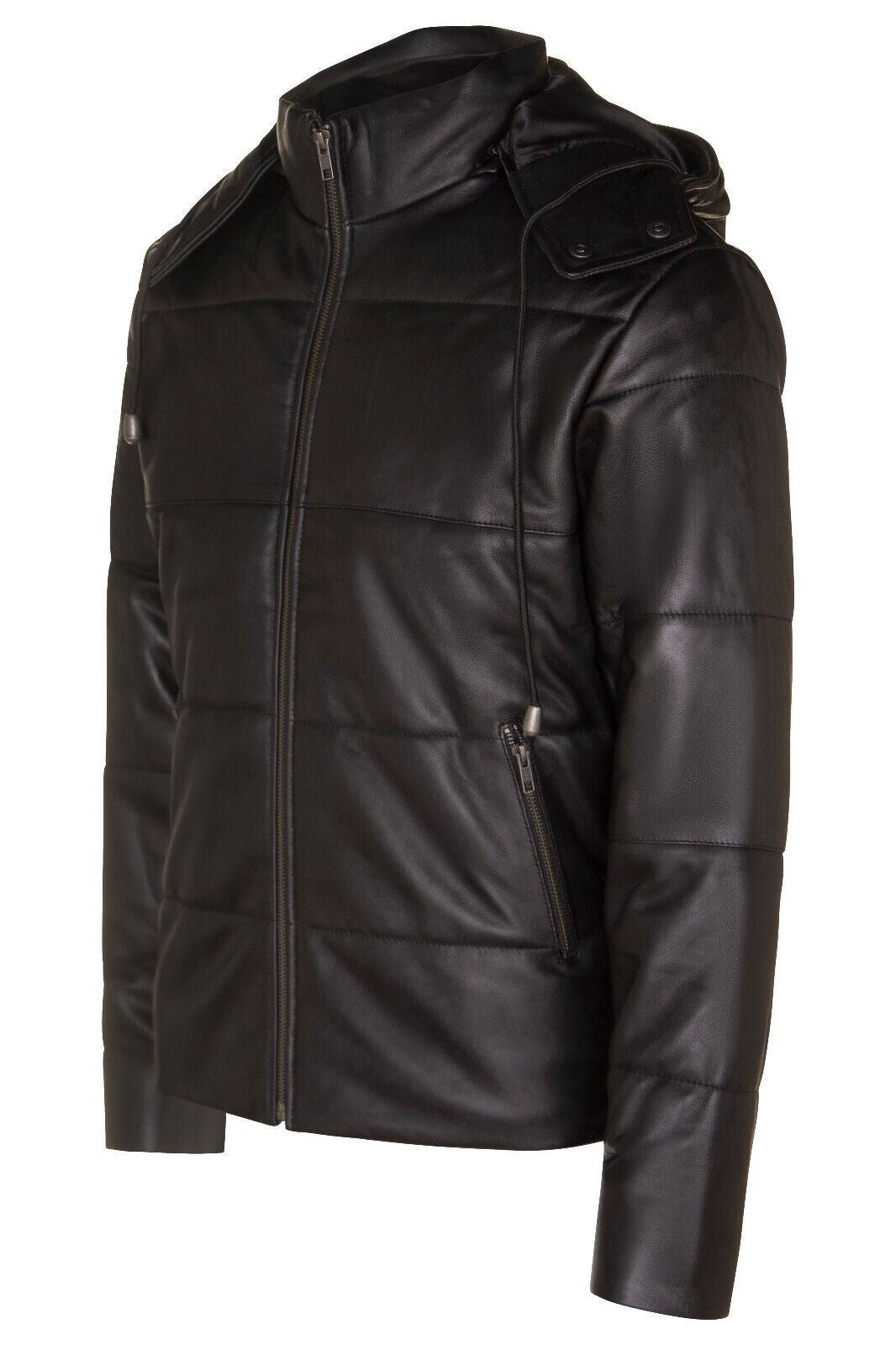 Mens Hooded Puffer Leather Bomber Jacket-Corbridge
