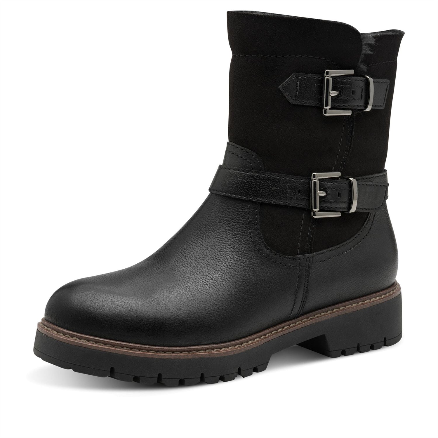 Tamaris Womens Winter Black Leather Buckle Zip Biker Ankle Boots