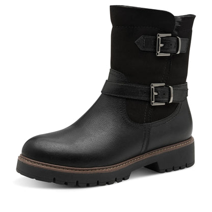 Tamaris Womens Winter Black Leather Buckle Zip Biker Ankle Boots