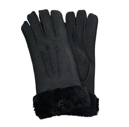 Womens Genuine Sheepskin Suede Gloves with Fur Cuff