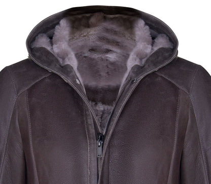 Mens Classic Sheepskin Hooded Parker Coat-Leyland