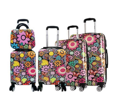 Hard Shell 4 Wheel Suitcase Set Flower Print Luggage Lightweight Cabin Travel Bags