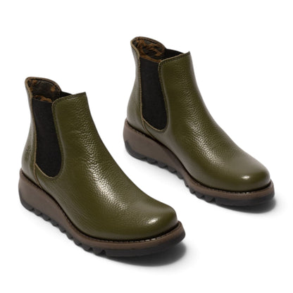 Fly London Womens Military Green Chelsea Leather Ankle Boots - SALV195