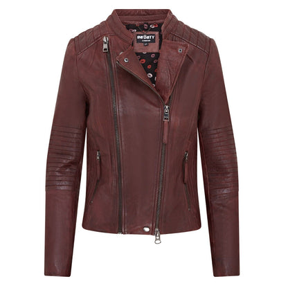 Womens Burgundy Biker Leather Jacket - Watlington