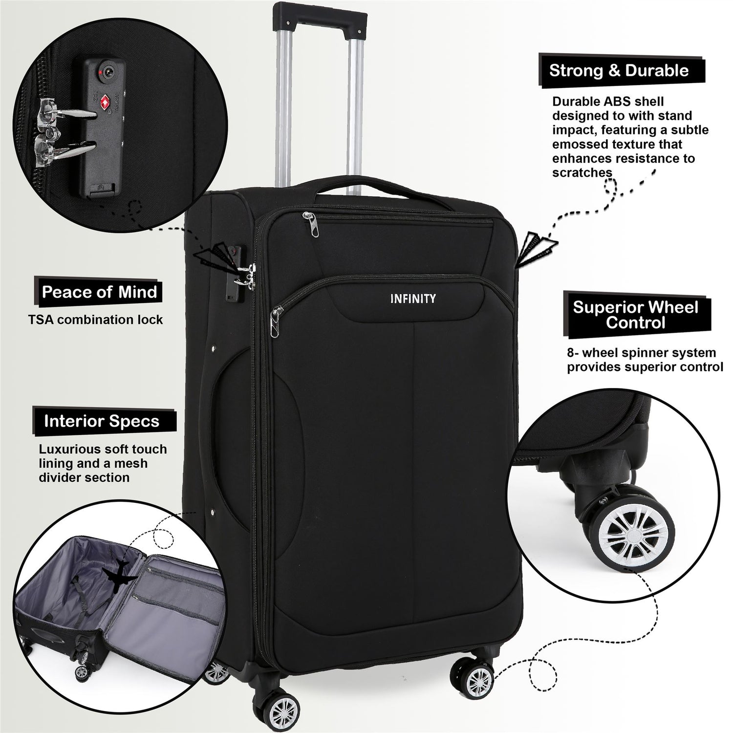 Delta Set of 3 Hard Shell Suitcase in Black