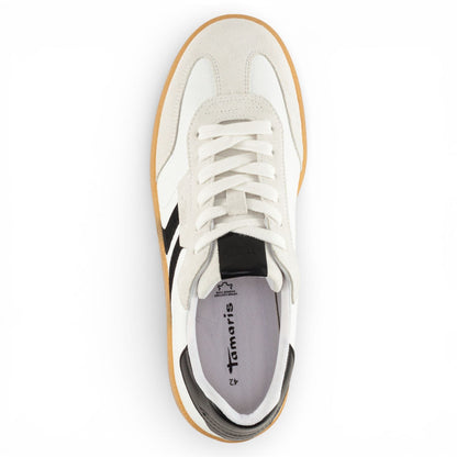 Tamaris Men’s White Leather Black Stripe Trainer Sneaker Shoes