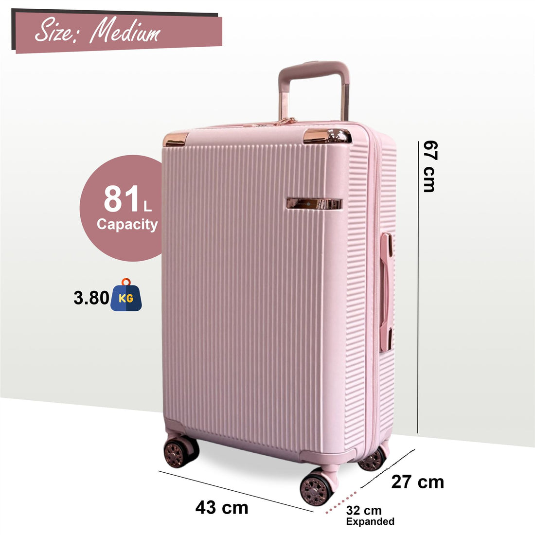 Cowra Medium Hard Shell Suitcase in Rose Gold
