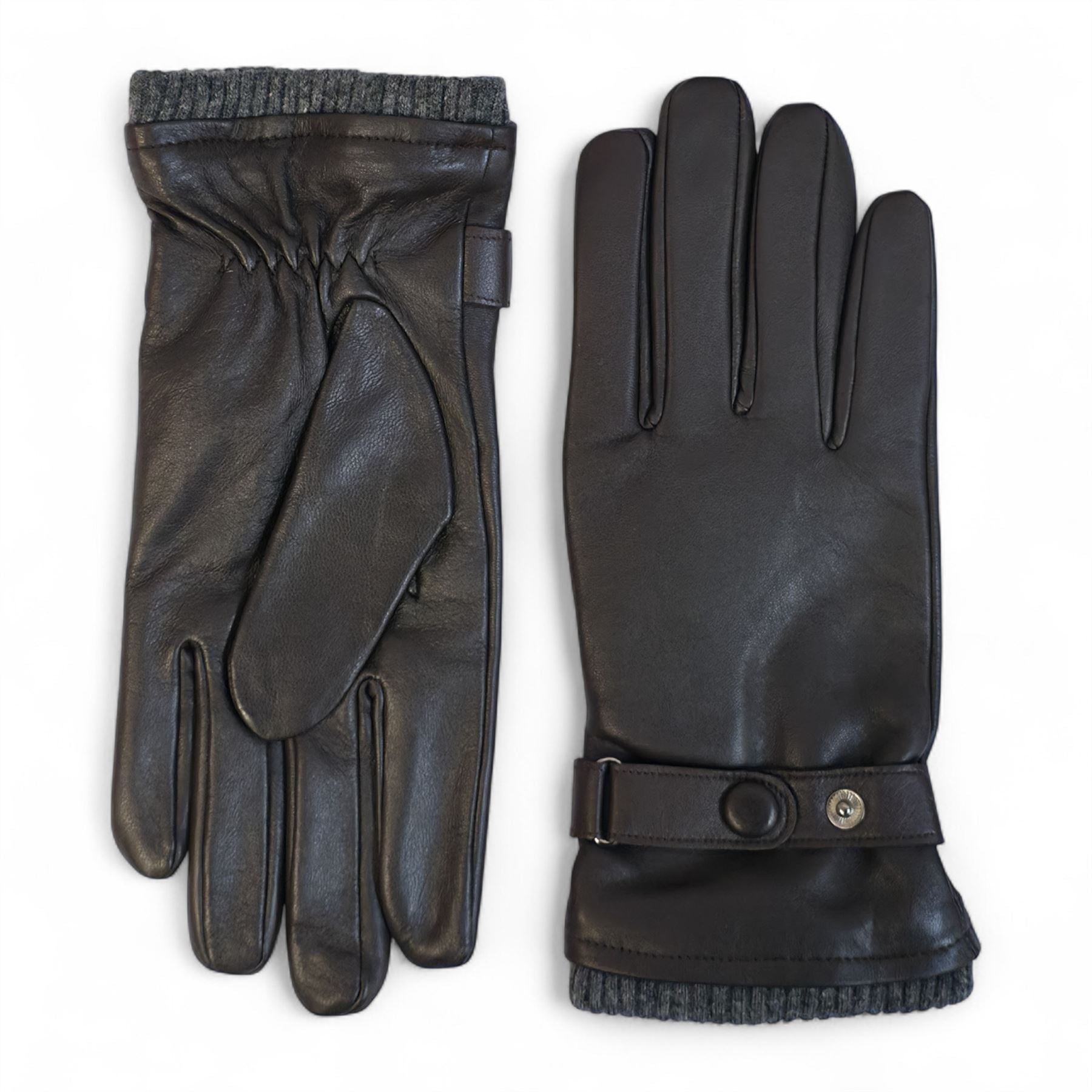 Men’s Italian Leather Warm Wool Lining Winter Knit Rib Gloves - M-LGV-105