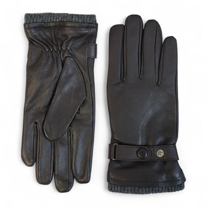 Men’s Italian Leather Warm Wool Lining Winter Knit Rib Gloves - M-LGV-105