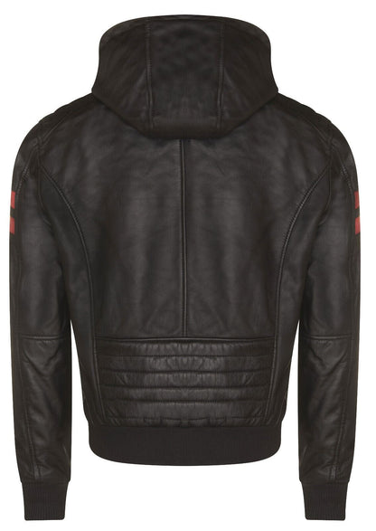 Mens Leather Hooded Bomber Jacket - Cromer