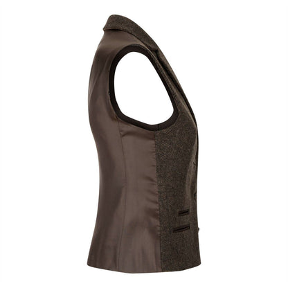 Womens Tweed 1920s Herringbone Brown Waistcoat