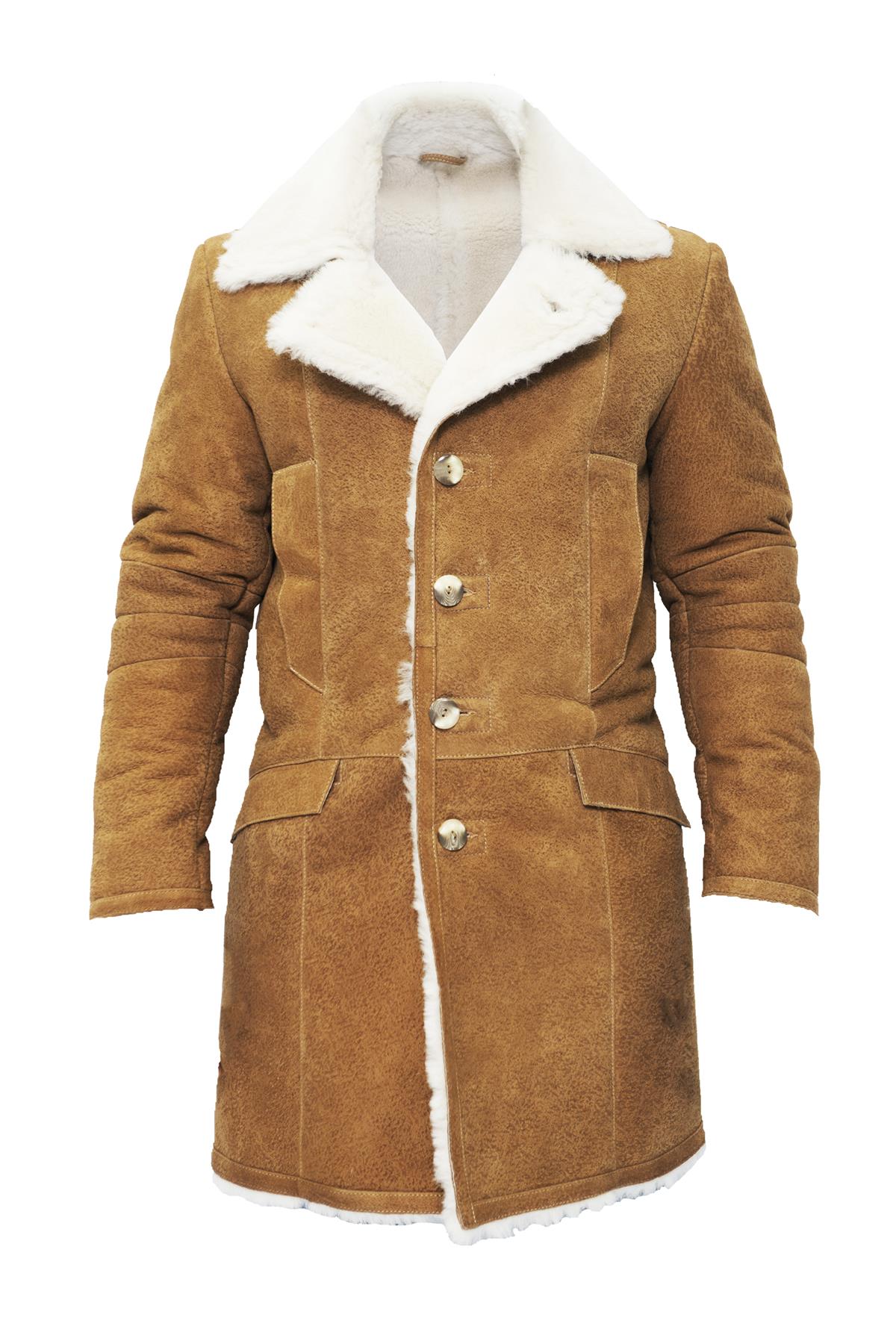 Mens Long Sheepskin shearling Trench Coat-Lewes