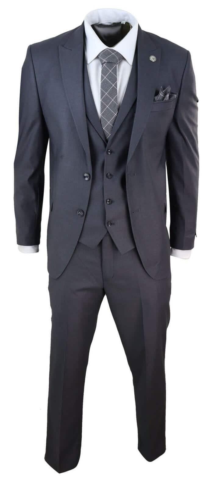 New Mens 3 Piece Suit Plain charcoal Classic Tailored Fit Smart Casual 1920s Formal - Upperclass Fashions 