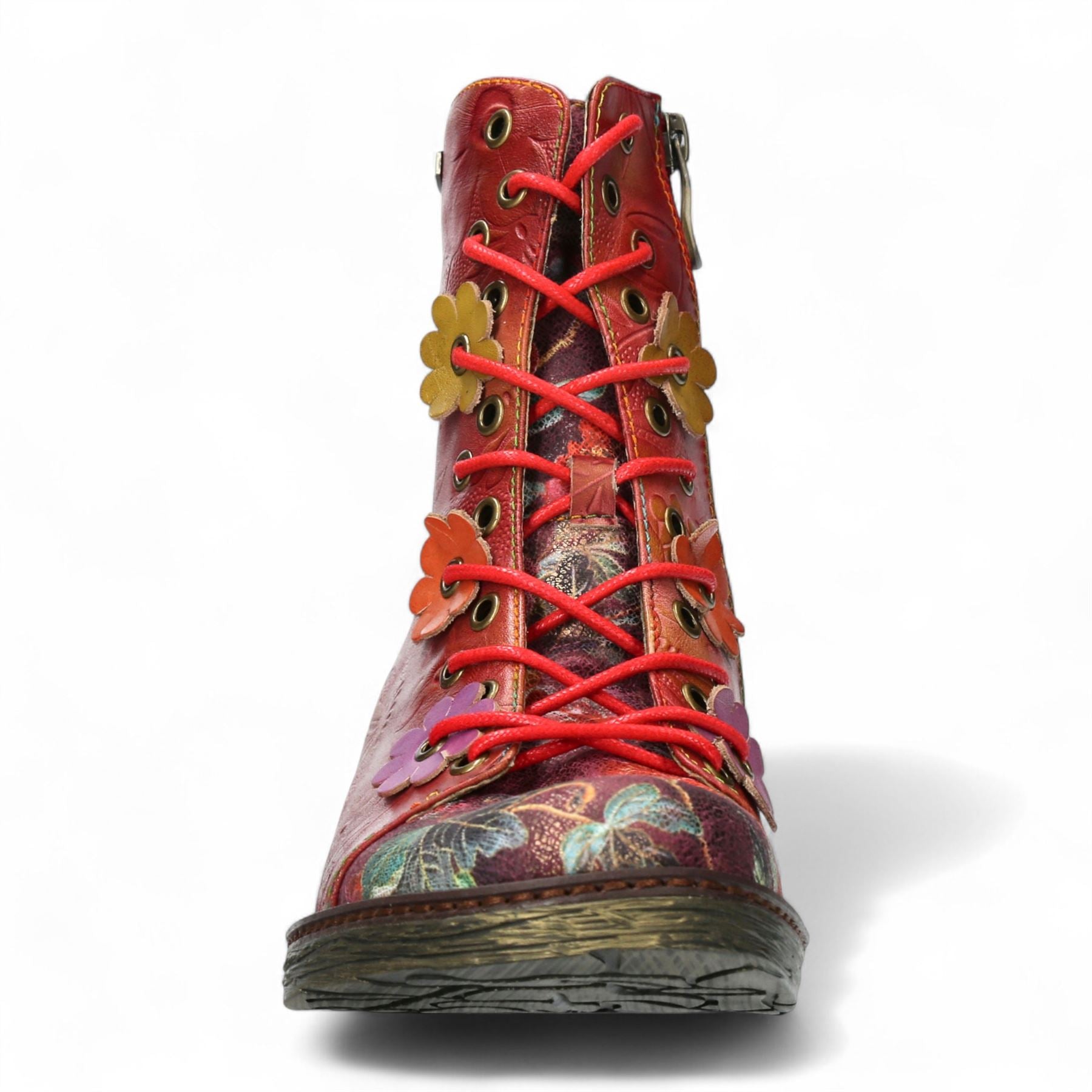 Laura Vita Ercnaulto 212 Red Floral Womens Gothic Victorian Leather Ankle Heeled Boots