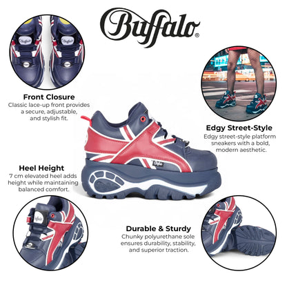 Buffalo Womens Blue Red Chunky Platform Fashion Trainers - 1339-14