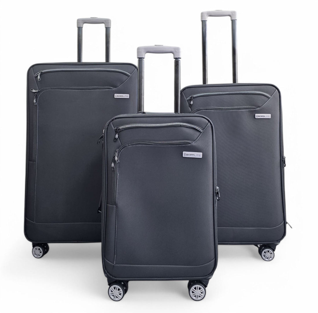 Handa Set of 3 Soft Shell Suitcase in Black