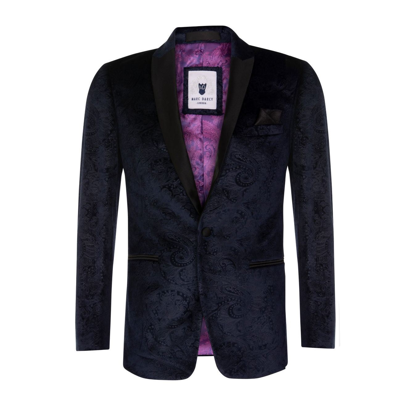 Mens Navy Velvet Paisley Blazer Dinner Jacket