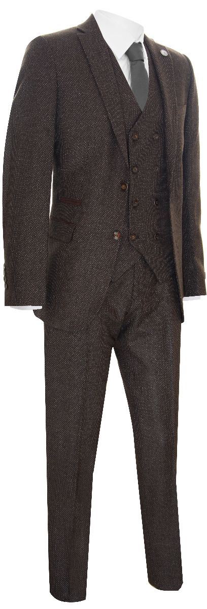 Mens Brown Wool 3 Piece Suit Double Breasted Tweed Peaky Blinders 1920