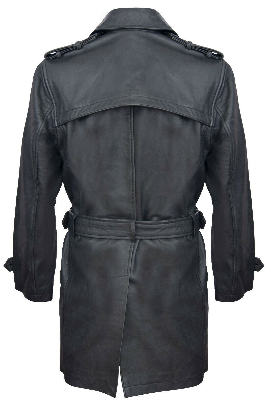 Mens Black Leather Trench Overcoat-Edenbridge
