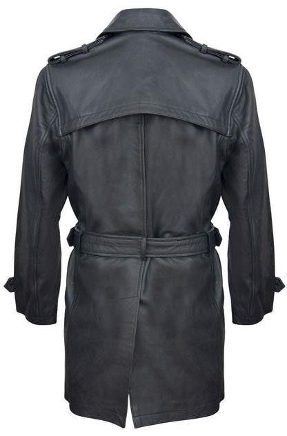 Mens Black Leather Trench Overcoat-Edenbridge - Upperclass Fashions 