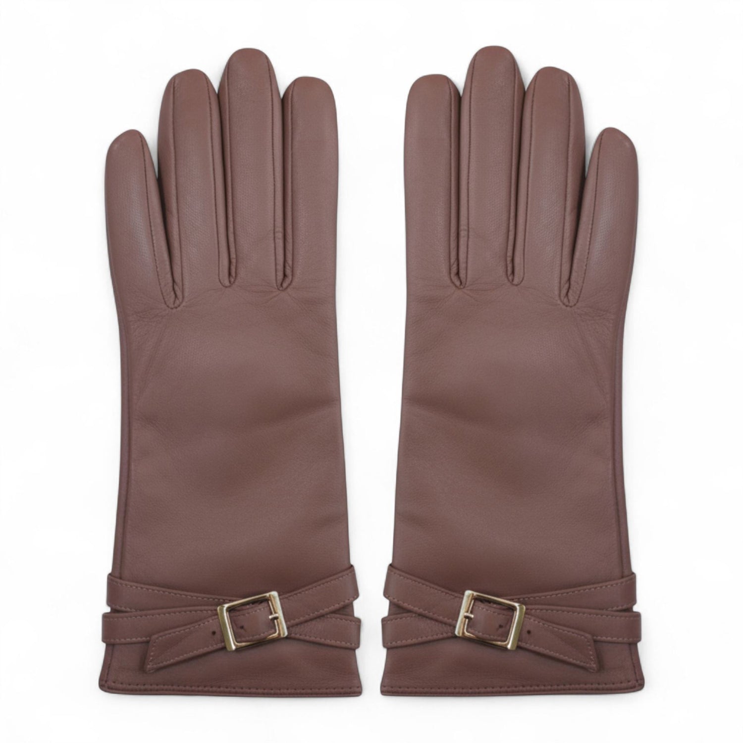 Womens Italian Leather Winter Buckle Soft Wool Lining Gloves - L-GLV-601