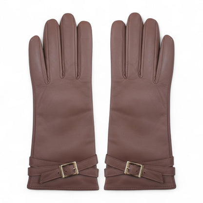 Womens Italian Leather Winter Buckle Soft Wool Lining Gloves - L-GLV-601