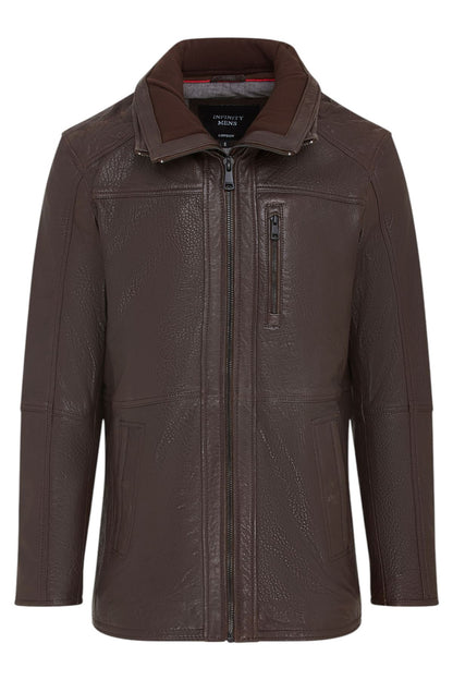 Mens Warm Mid-Length Leather Biker Coat - Sikander