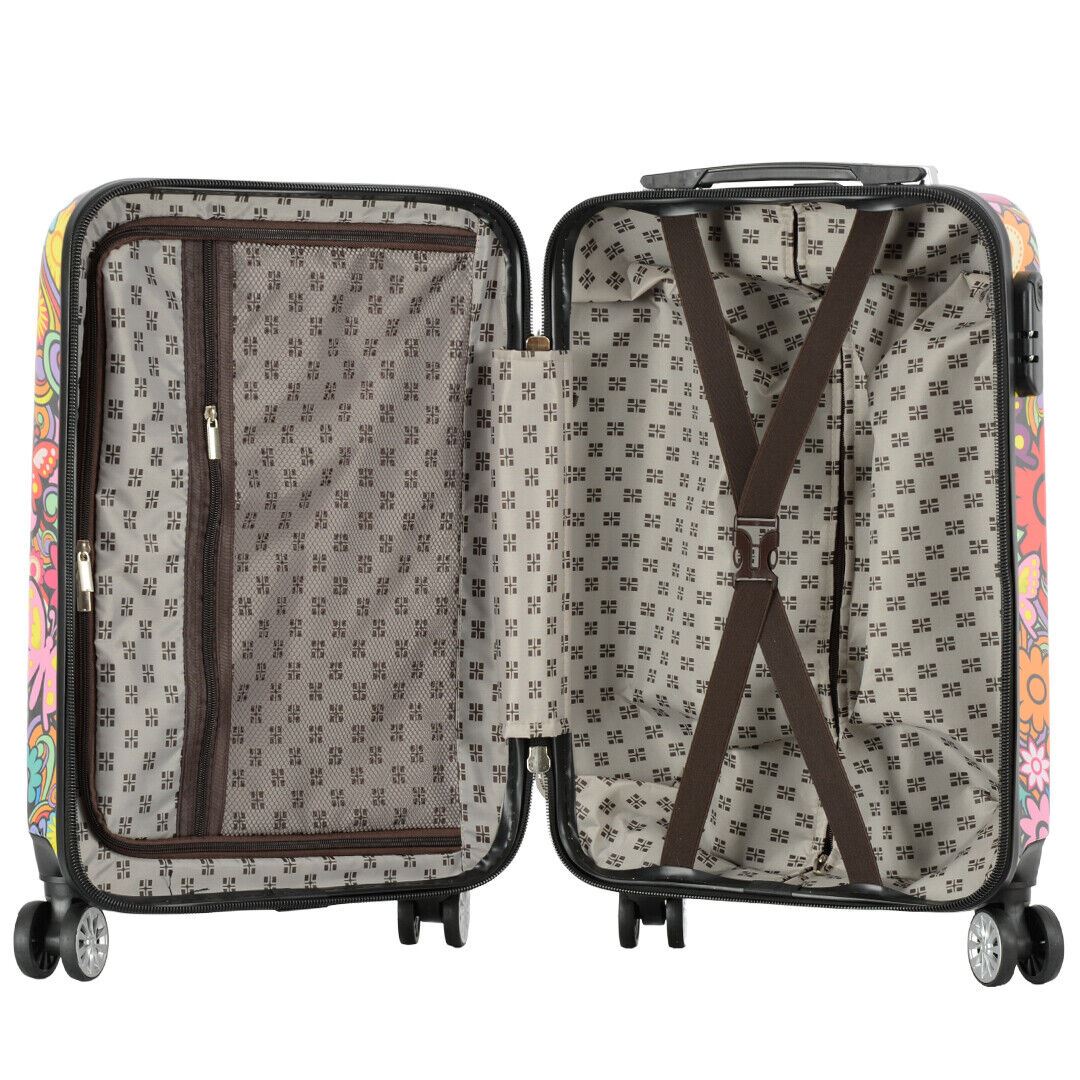 Hard Shell 4 Wheel Suitcase Set Flower Print Luggage Lightweight Cabin Travel Bags