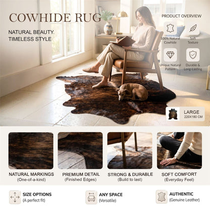 Natural Cow Leather Cowhide Hairon Rug - Dark Brindle
