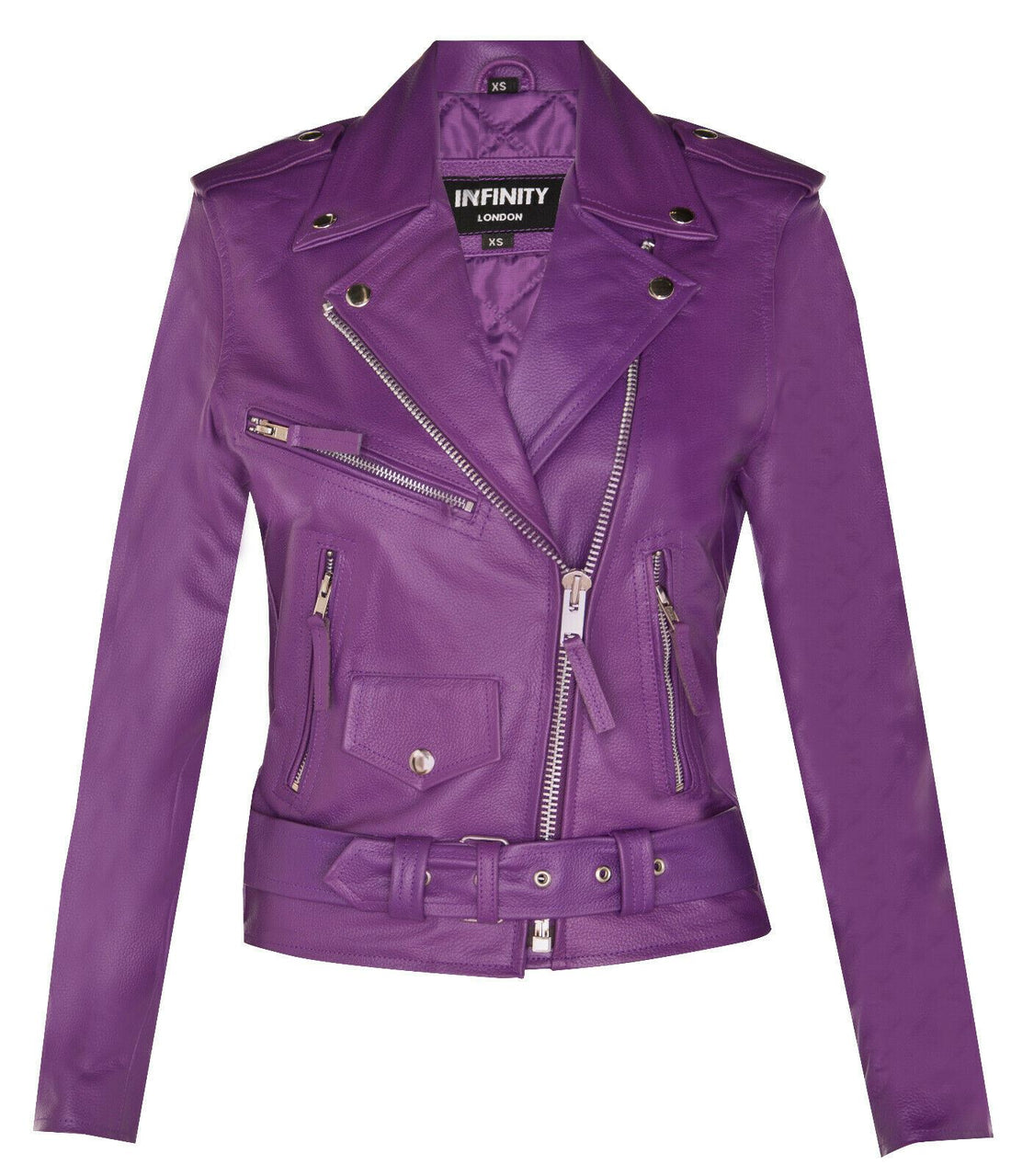 Womens Cowhide Leather Biker Jacket-Mansfield