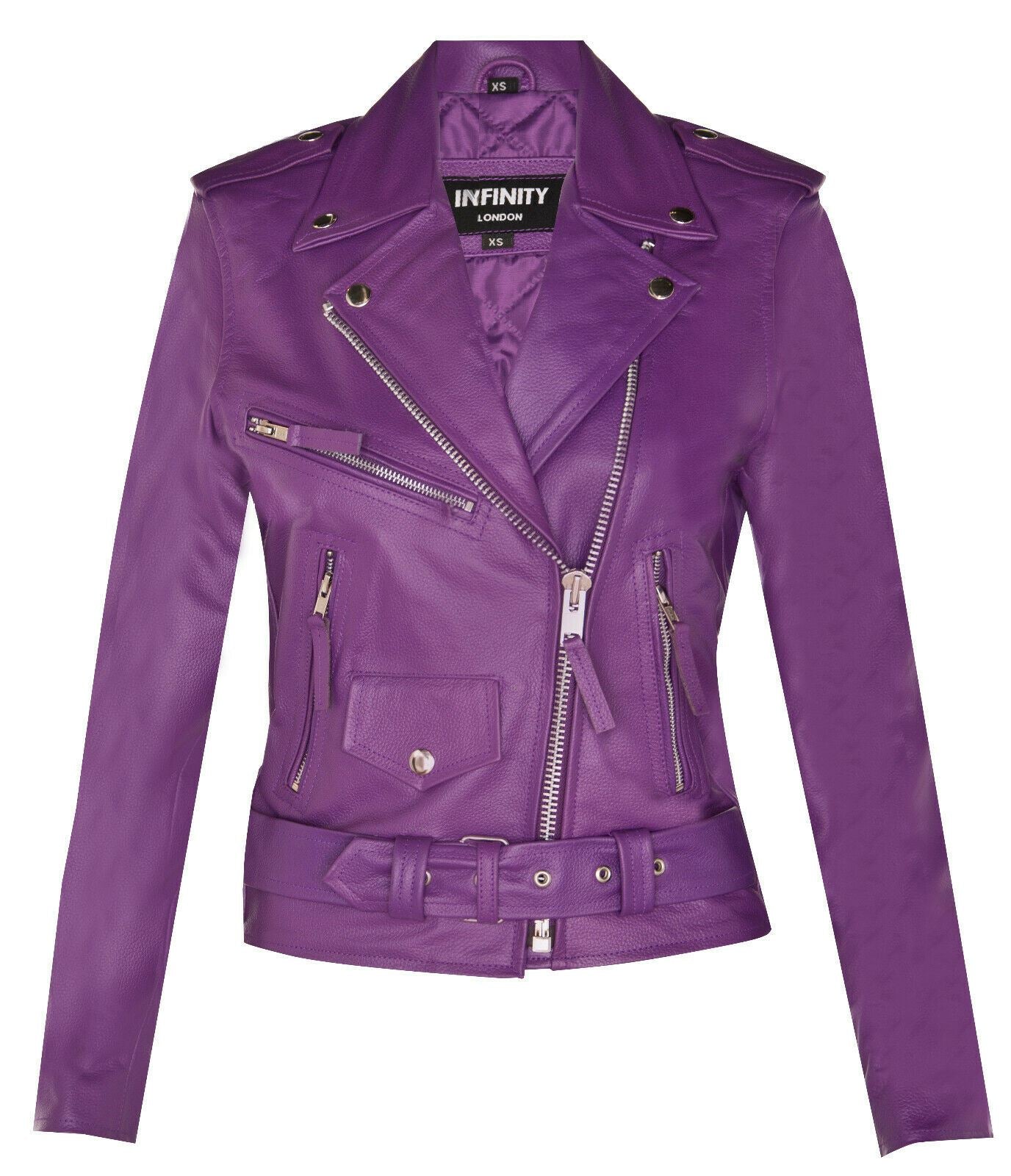 Womens Cowhide Leather Biker Jacket-Mansfield