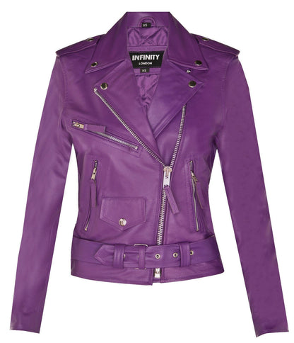 Womens Cowhide Leather Biker Jacket-Mansfield
