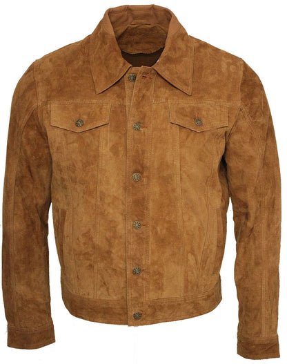 Mens Suede Leather Trucker Jacket-Dartmouth