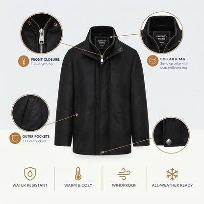 Mens Leather Funnel Neck Collar Coat Jacket - Thomas