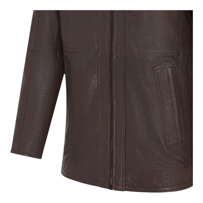 Mens Warm Mid-Length Leather Biker Coat - Sikander