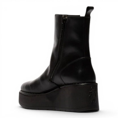 Fly London Women’s Black Leather Wedge Heel Platform Ankle Boots - HEIJ272