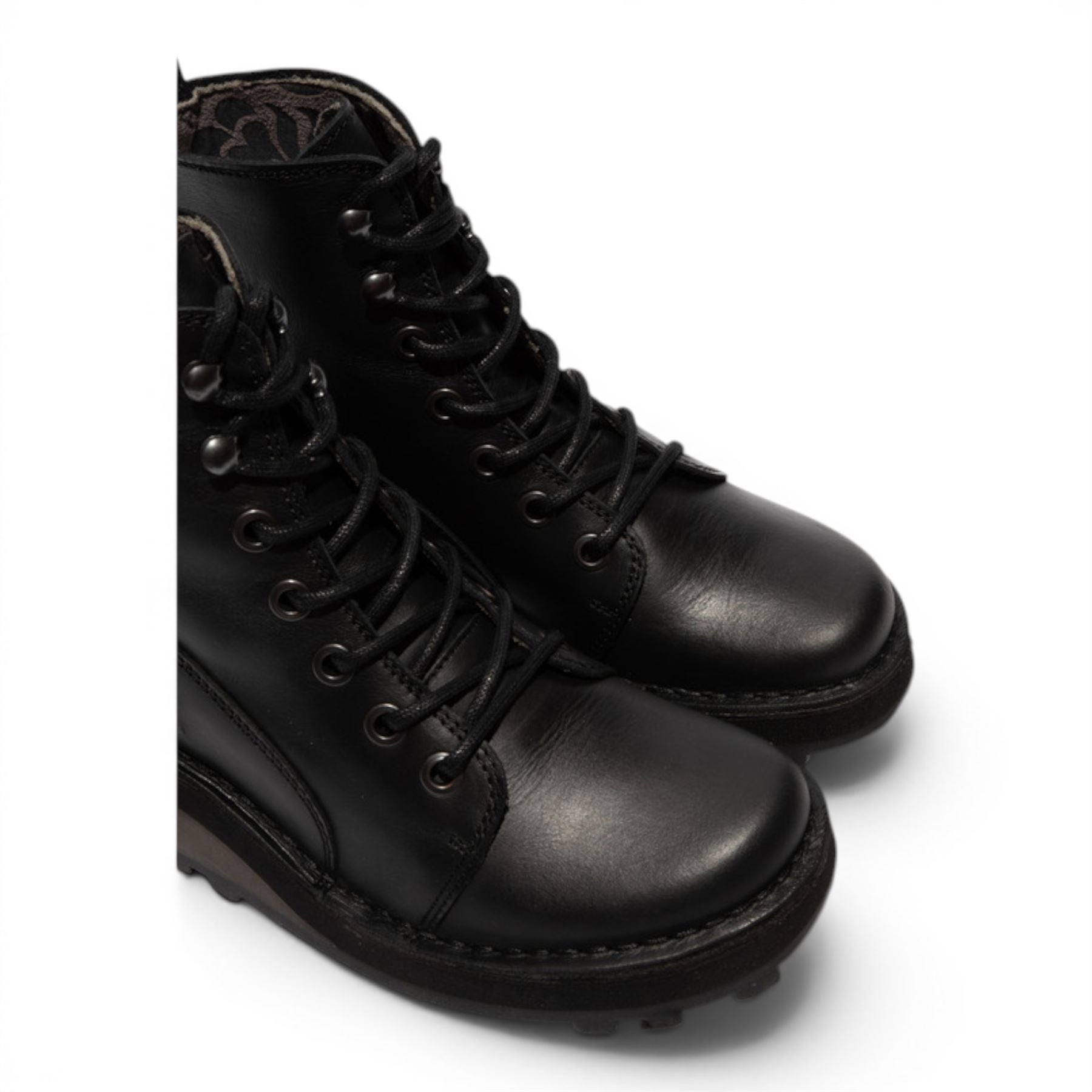 Fly London Womens Black Leather Lace-Up Ankle Boots - HAZI147