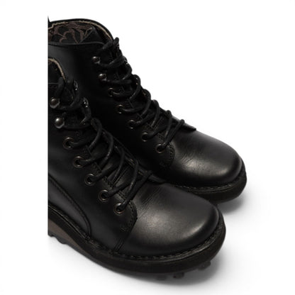 Fly London Womens Black Leather Lace-Up Ankle Boots - HAZI147