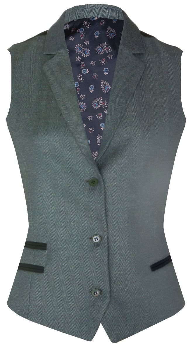 Womens 1920s Green Wool Classic Retro Vintage Waistcoat
