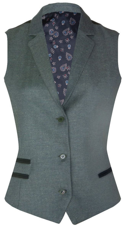 Womens 1920s Green Wool Classic Retro Vintage Waistcoat
