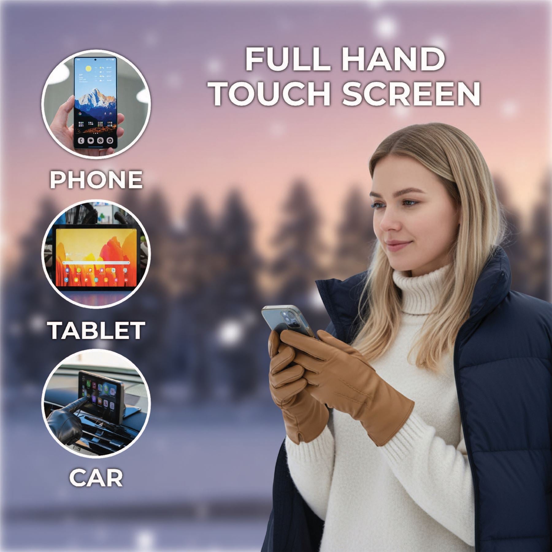 Womens Italian Leather Winter Stitch Line Design Soft Wool Lining Gloves