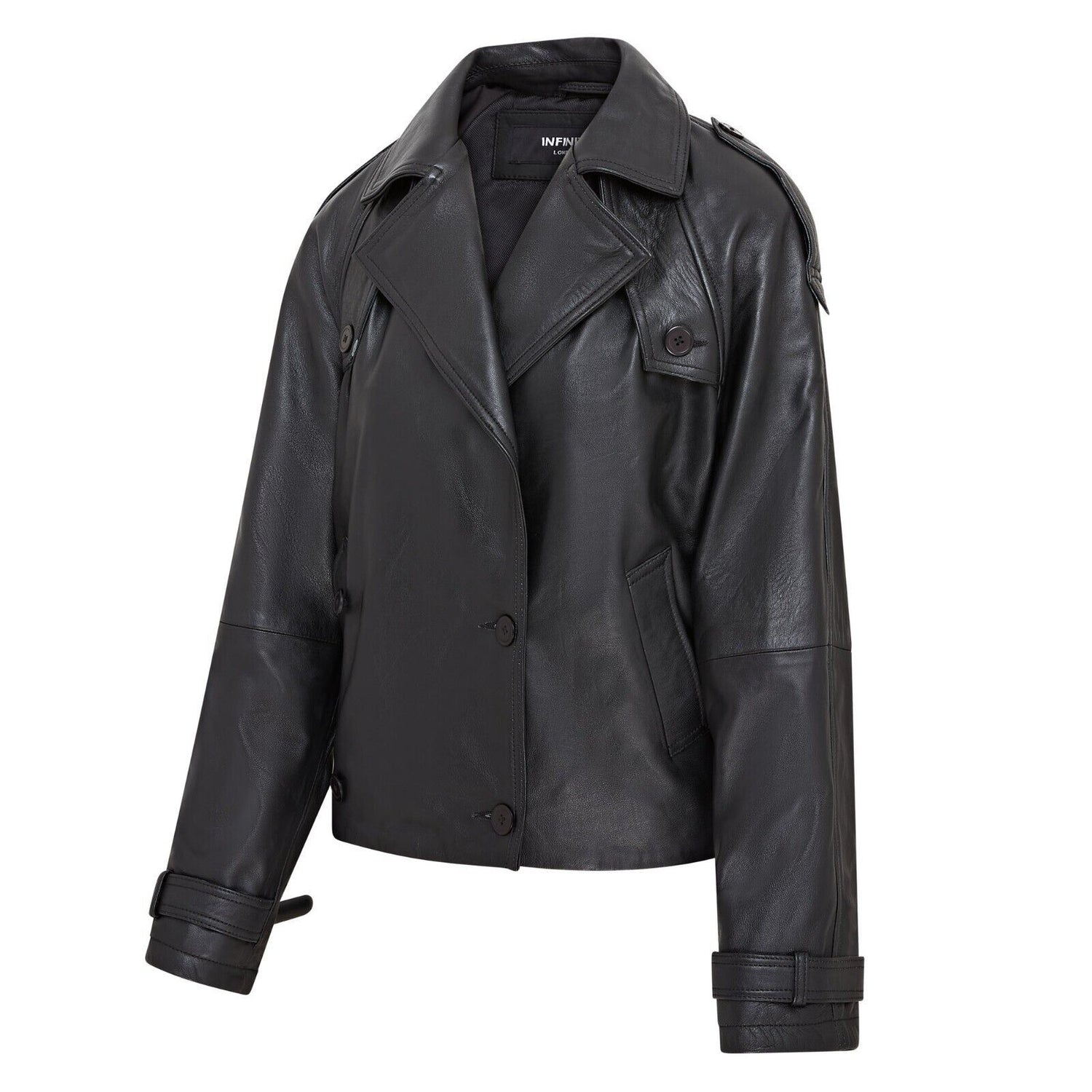 Womens Cropped Oversized Trench Leather Jacket - Warwick