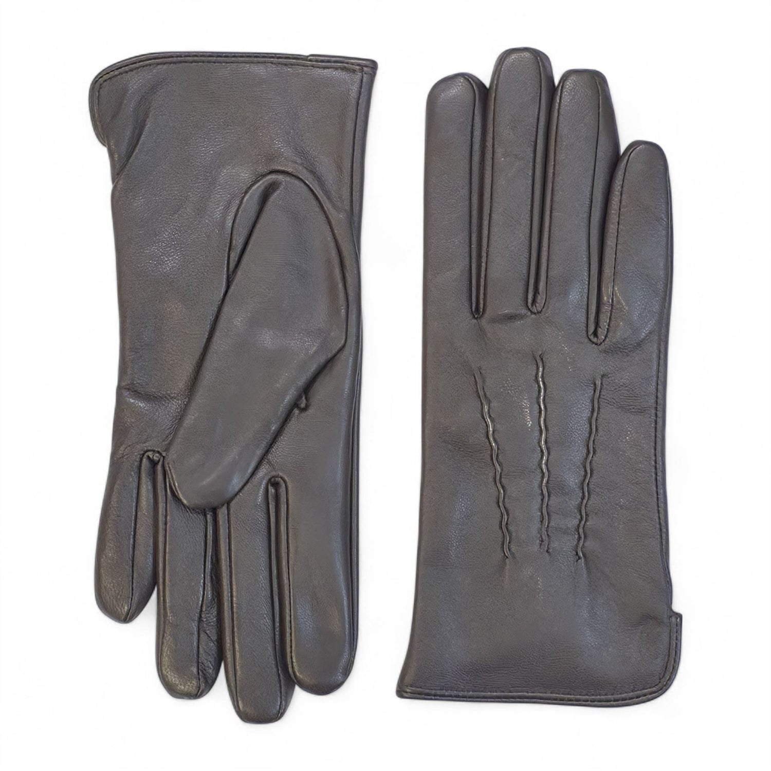 Womens Italian Leather Winter Stitch Line Design Soft Wool Lining Gloves