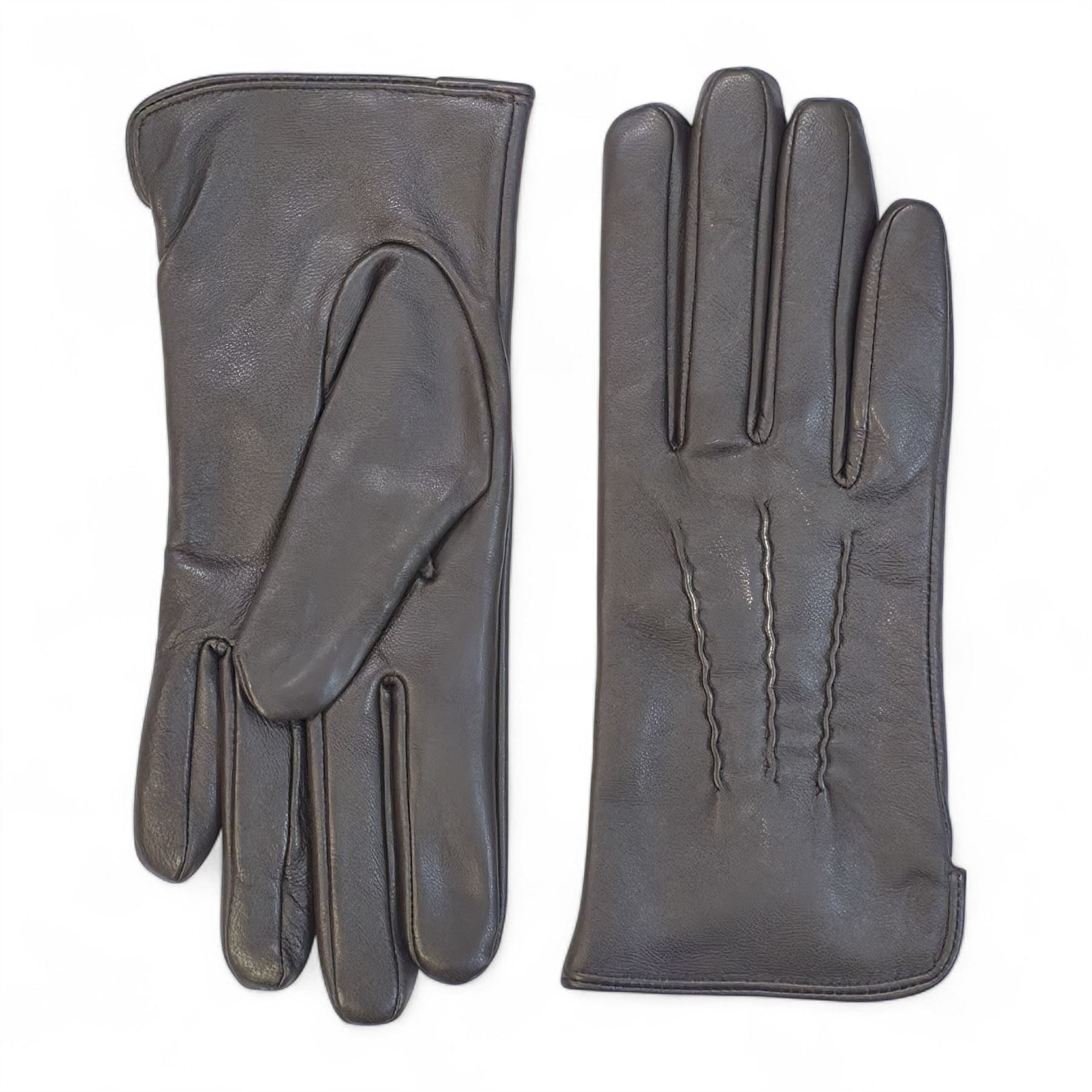 Womens Italian Leather Winter Stitch Line Design Soft Wool Lining Gloves