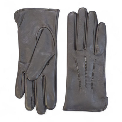 Womens Italian Leather Winter Stitch Line Design Soft Wool Lining Gloves
