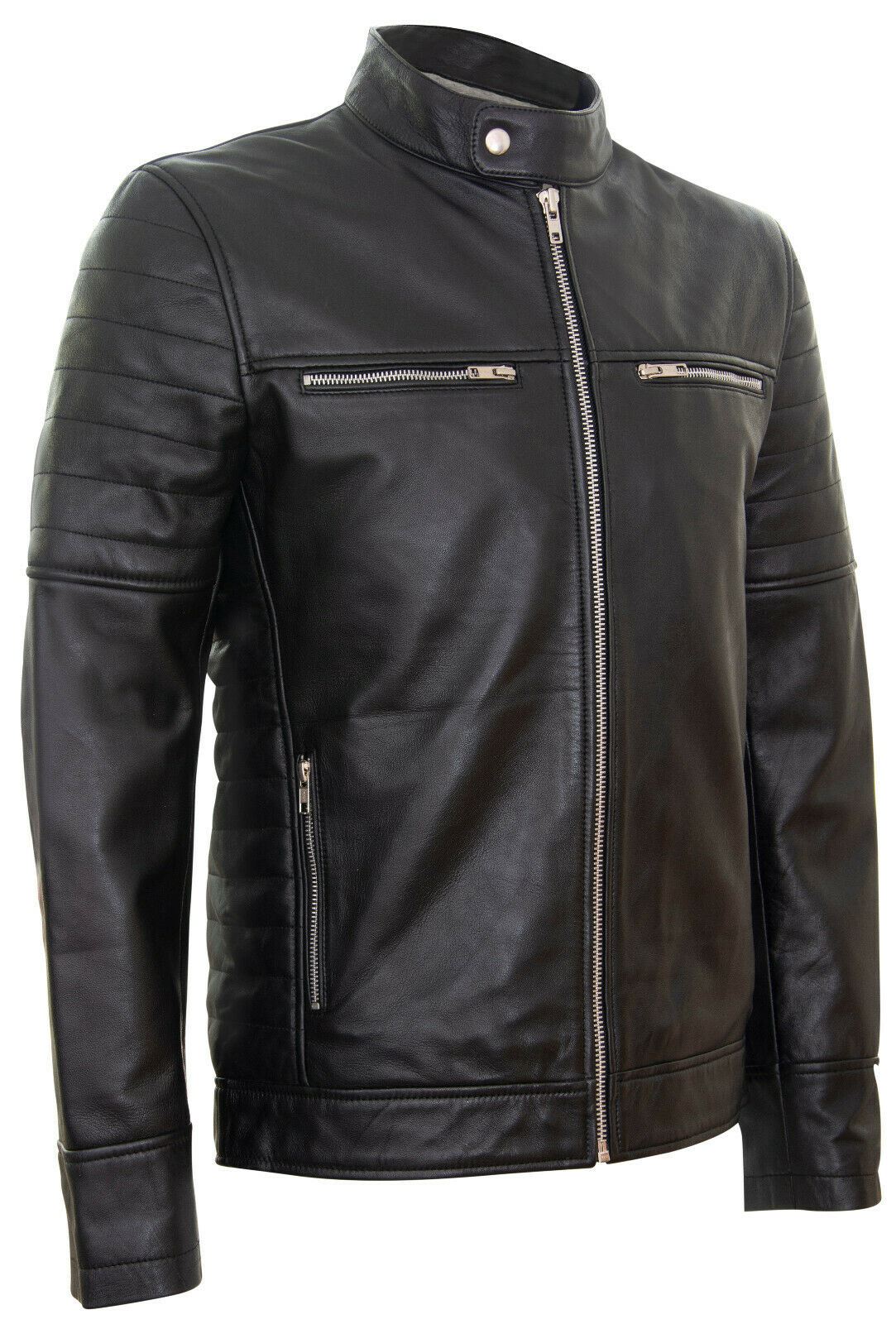 Mens Smart Biker Leather Jacket-Stafford - Upperclass Fashions 