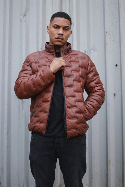 Mens Quilted Puffer Leather Bomber Jacket - Torpoint