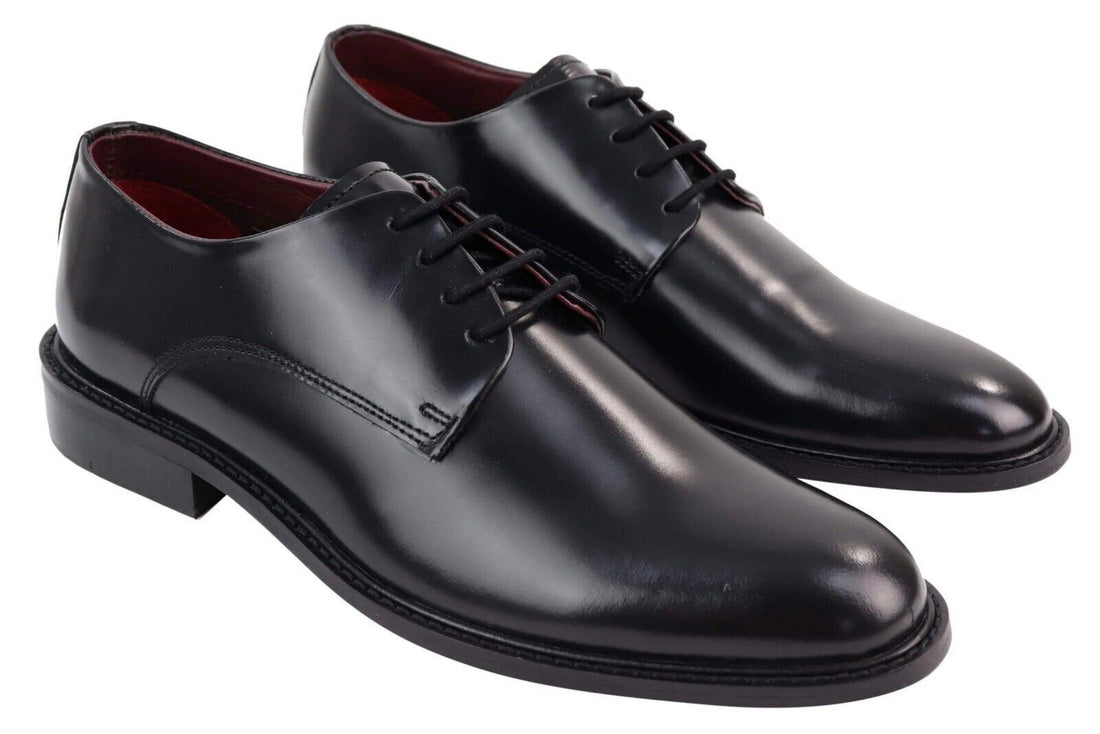 Mens Retro Oxford Brogue Derby Shoes in Black Patent Leather - Upperclass Fashions 