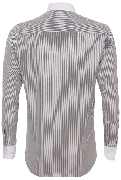 Mens Peaky Blinders Removable Collar Nehru Black Striped Collarless Shirt